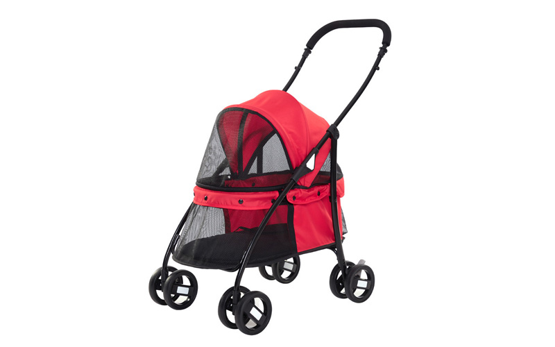 Compact Foldable Pet Stroller with Universal Wheels - Breathable Oxford Cloth in Red and Blue