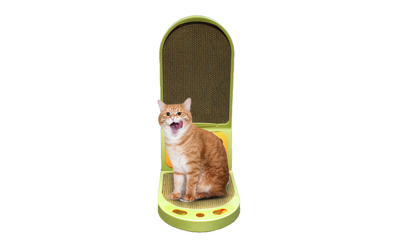 Large Vertical Cat Scratcher with Replaceable Cardboard Inserts and Built-in Toys|White|Gray|