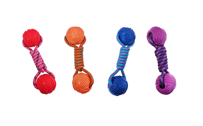 Durable Dog Dental Chew Toy with High-Elasticity TPR and Tough Nylon Rope in Red, Blue, Orange, Purp