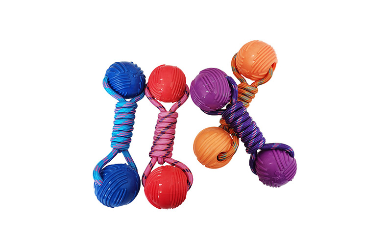 Durable Dog Dental Chew Toy with High-Elasticity TPR and Tough Nylon Rope in Red, Blue, Orange, Purp