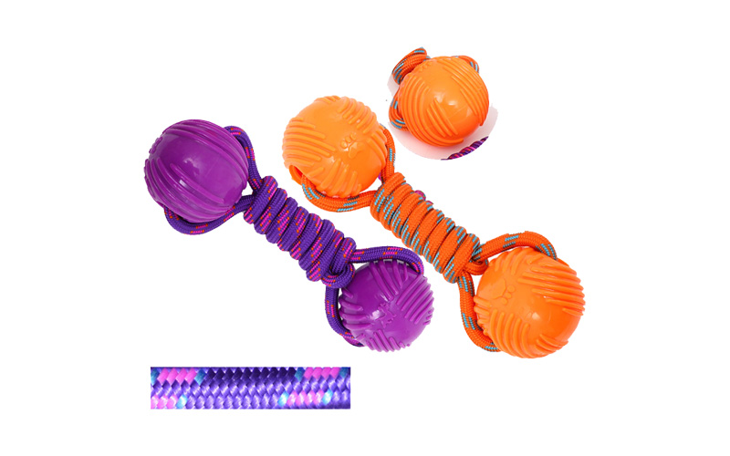 Durable Dog Dental Chew Toy with High-Elasticity TPR and Tough Nylon Rope in Red, Blue, Orange, Purp