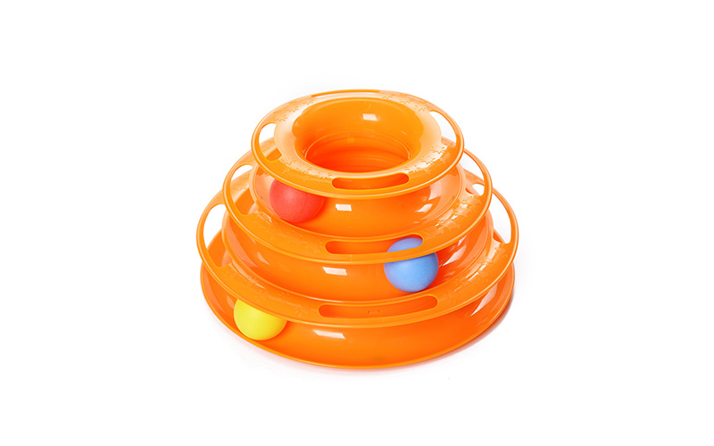 Interactive Cat Toy Tower with Built-In Toy Ball - Customizable in Orange and Green