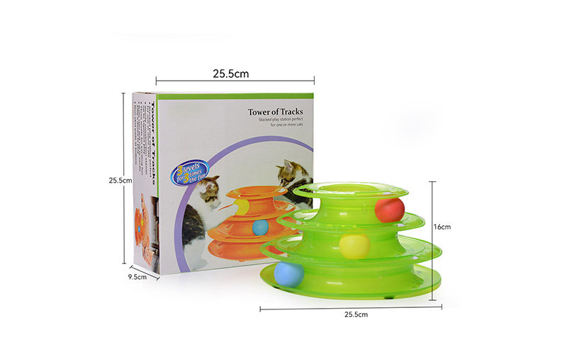 Interactive Cat Toy Tower with Built-In Toy Ball - Customizable in Orange and Green