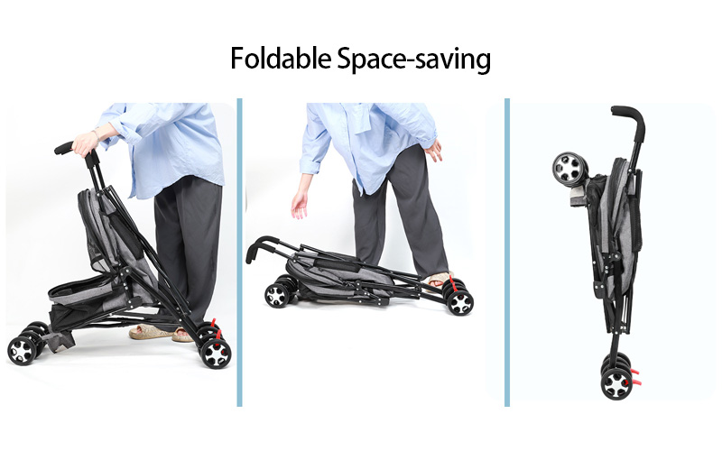 Compact Folding Pet Stroller with 360° Universal Wheels - Breathable and Space-Saving