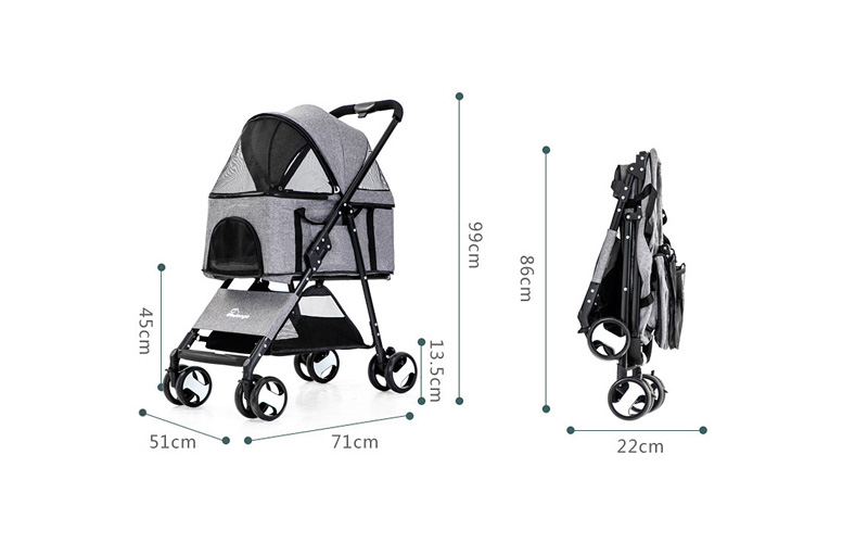 Multifunctional Pet Stroller | Compact & Foldable | Mesh Pocket Storage