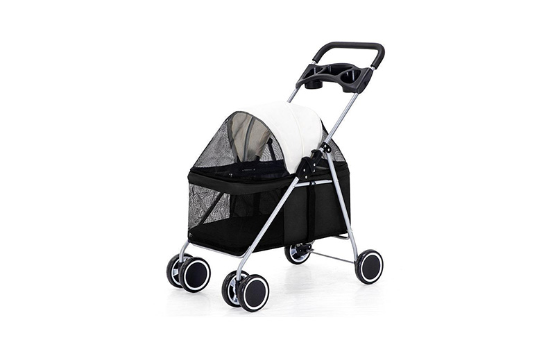 Four-Wheel Pet Stroller | Portable Folding Dog & Cat Enclosure | Breathable Mesh Visibility Design