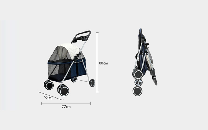 Four-Wheel Pet Stroller | Portable Folding Dog & Cat Enclosure | Breathable Mesh Visibility Design