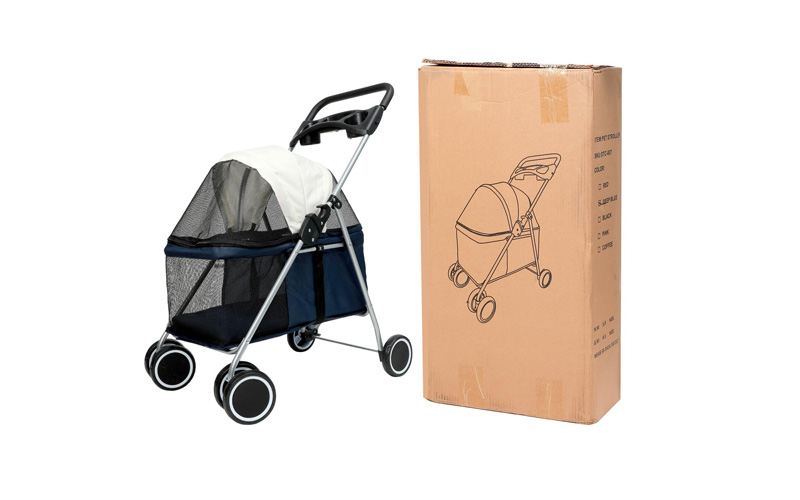 Four-Wheel Pet Stroller | Portable Folding Dog & Cat Enclosure | Breathable Mesh Visibility Design