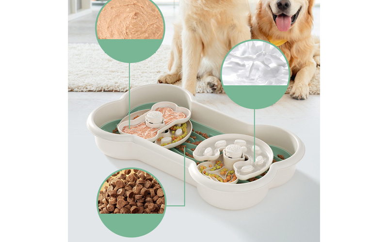 Double Compartment Slow Feed Dog Bowl - Fun and Healthy Eating for Two Dogs