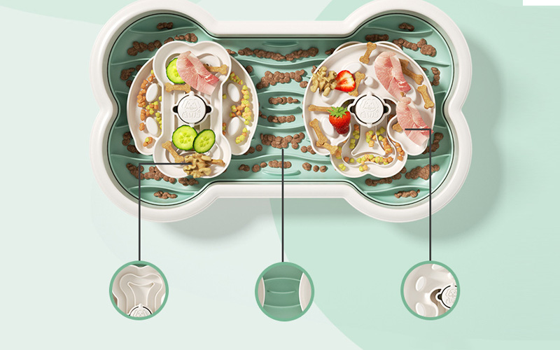 Double Compartment Slow Feed Dog Bowl - Fun and Healthy Eating for Two Dogs