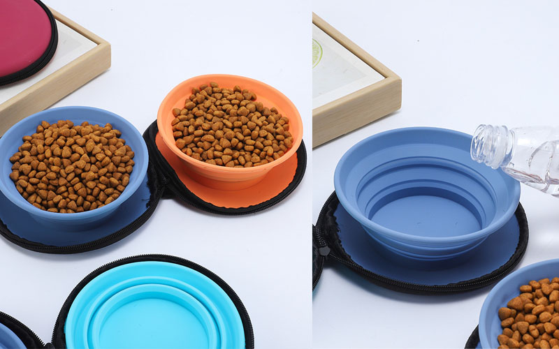 Foldable Dual-Purpose Dog Bowl - Food & Water Separation for On-the-Go Pets