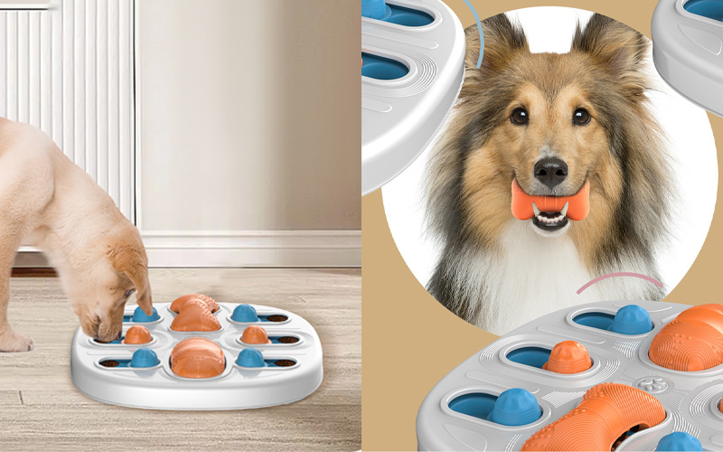 Interactive Slow Feeder Dog Bowl - Blue-White Design for Healthy Pet Feeding