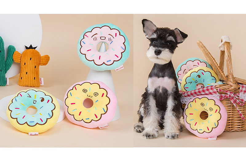 Durable Squeaky Donut Plush Dog Toys - Interactive Bite-Resistant Play