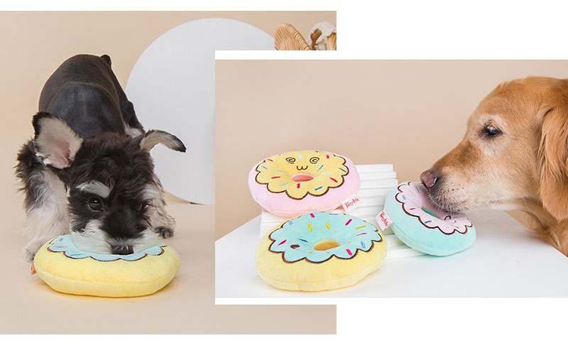 Durable Squeaky Donut Plush Dog Toys - Interactive Bite-Resistant Play